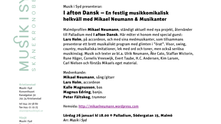 I afton Dansk – En festlig musikkomikalisk helkväll med Mikael Neumann & Musikanter