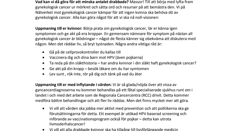 Debattartikel - Uppmaningar till alla kvinnor, till vården och forskningen