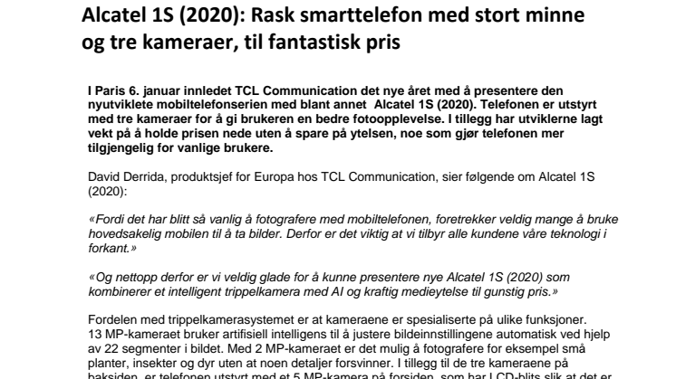 Alcatel 1S (2020): Rask smarttelefon med stort minne og tre kameraer, til fantastisk pris