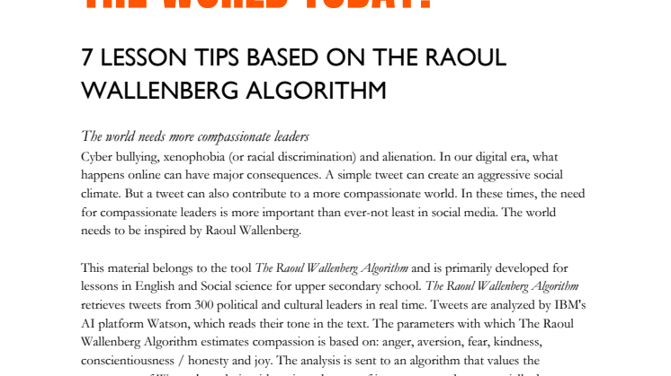 Teachers' material - The Raoul Wallenberg Algorithm