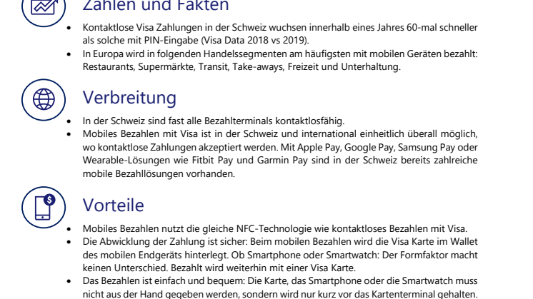 Factsheet mobiles und kontaktloses Bezahlen in der Schweiz 