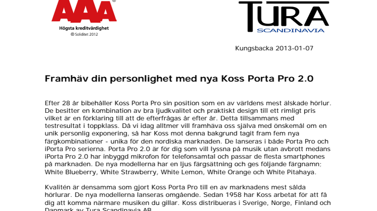 Nya  Koss Porta Pro 2.0 lanseras idag