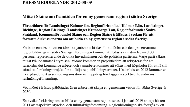 Möte i Skåne om framtiden för en ny gemensam region i södra Sverige