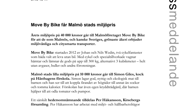 Move By Bike får Malmö stads miljöpris
