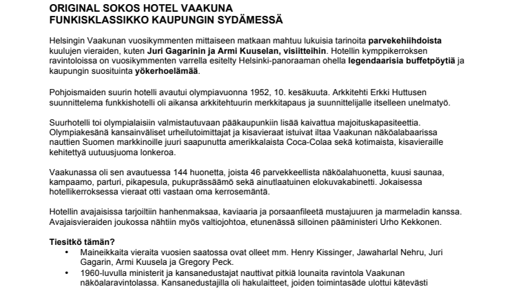 Original Sokos Hotel Vaakuna, lyhyt historiikki