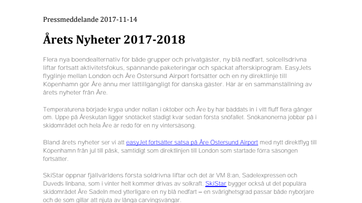 Årets Nyheter från Åre 2017-2018 ​
