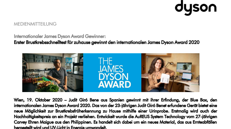 James Dyson Award 2020: internationale Gewinner
