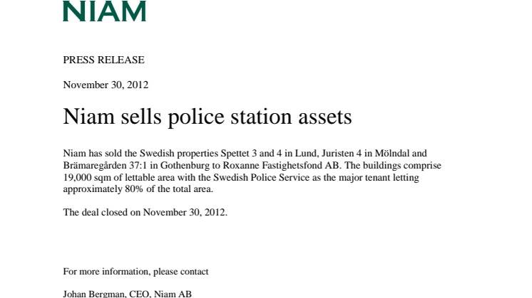 Niam sells police station assets