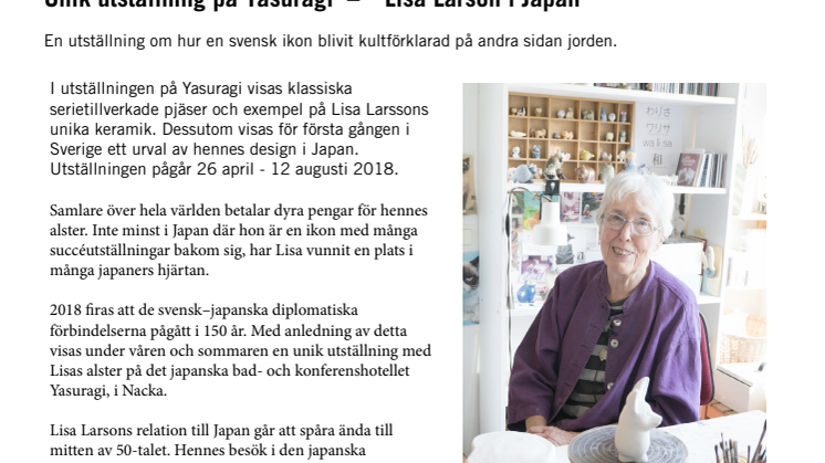 Unik utställning på Yasuragi – ”Lisa Larson i Japan”