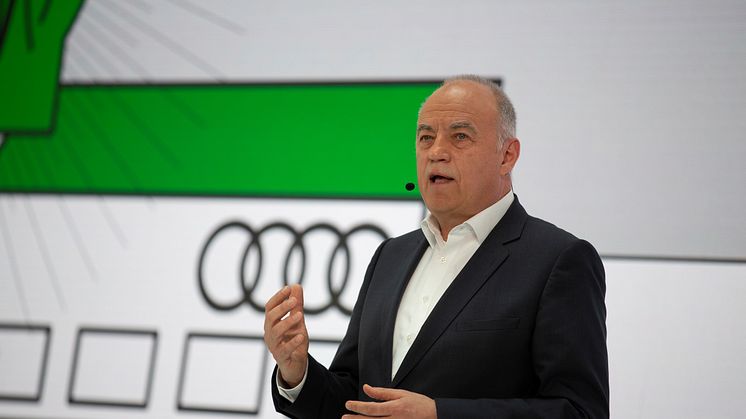 Peter Kössler, Board Member for Production and Logistics of AUDI AG, during his speech at the Annual Press Conference 2019