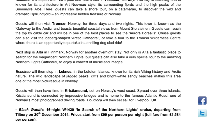 Go ‘In Search of the Northern Lights’ with Fred. Olsen Cruise Lines this winter!