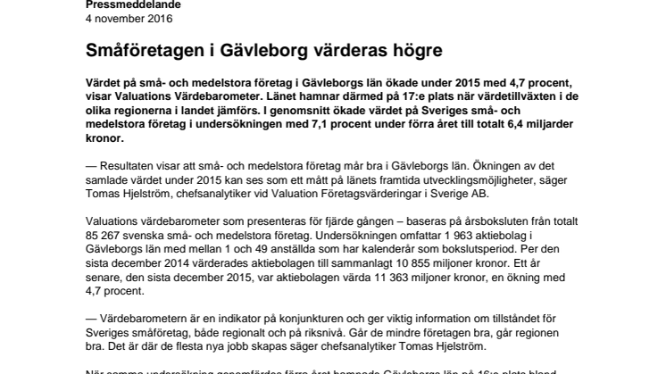 Värdebarometern 2015 Gävleborgs län 