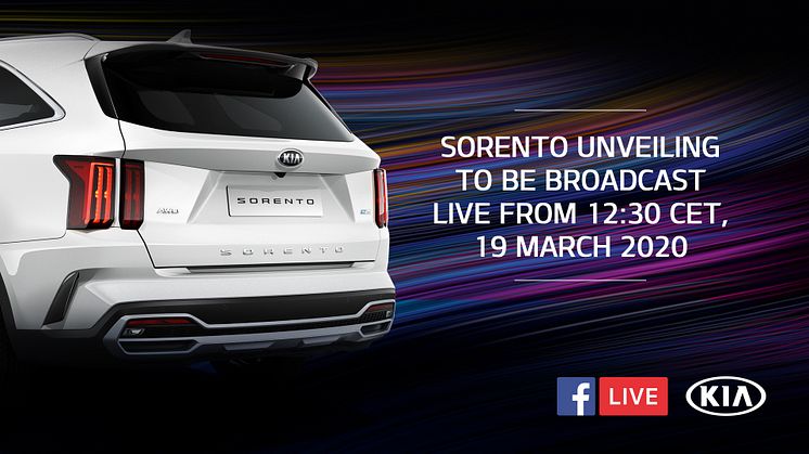 Afsløringen af den nye KIA Sorento bliver livestreamet torsdag den 19. marts kl. 12.30 direkte på KIAs Facebook-side: https://www.facebook.com/Kiamotorsworldwide/videos/2589406991318473/