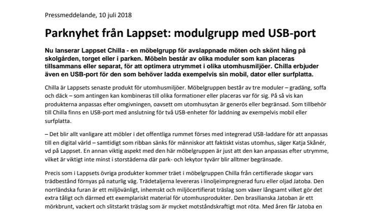 Parknyhet från Lappset: modulgrupp med USB-port