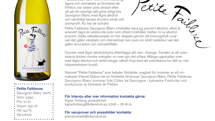 Aromatisk vinnyhet gör stilfull entré på Systembolaget – Petite Faiblesse Sauvignon Blanc