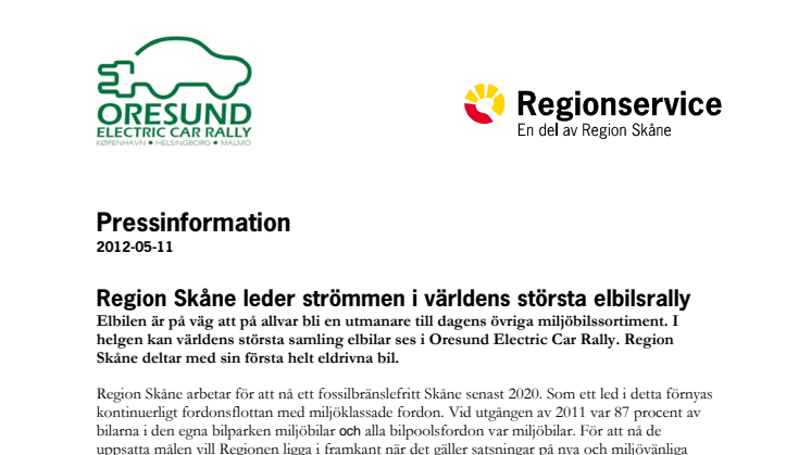 Region Skåne leder strömmen i världens största elbilsrally