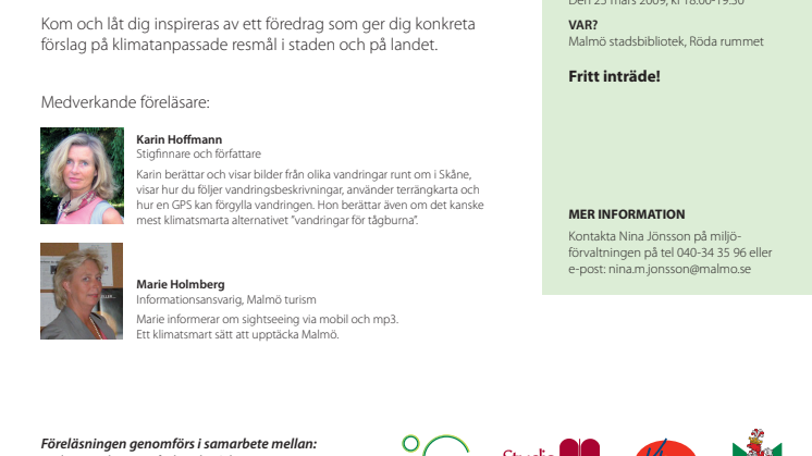 Turista klimatsmart! Föreläsning på Stadsbiblioteket i Malmö om klimatanpassad turism