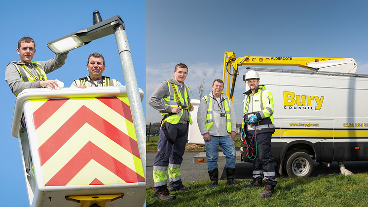 Cllr Alan Quinn with street lighting team members Jake Richardson and Dale Fraser.