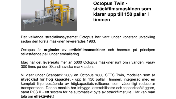 Octopus Twin - sträckfilmsmaskinen som klarar upp till 150 pallar i timmen!