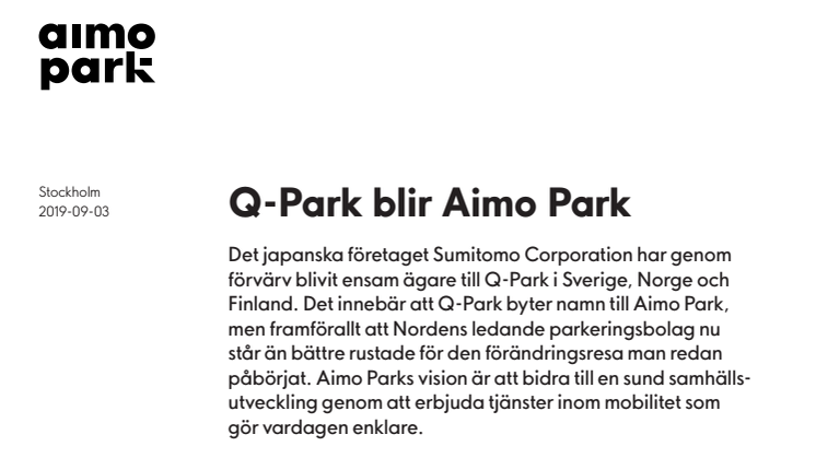 Q-Park blir Aimo Park