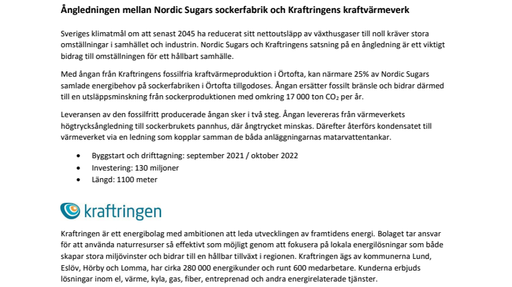 Faktablad Ångledning, Kraftringen, Nordic Sugar och Betodlarna Sverige