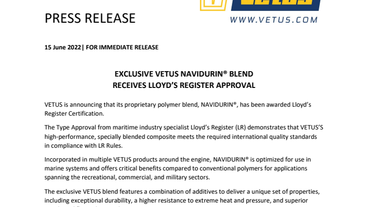 15 June 2022 - Exclusive VETUS NAVIDURIN® Blend Receives Lloyd's Register Approval.pdf