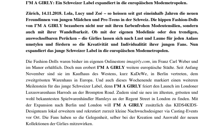 ​I’M A GIRLY: Schweizer Label expandiert in Modemetropolen