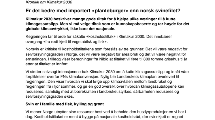 Er det bedre med importert "planteburger" enn norsk svinefilet?
