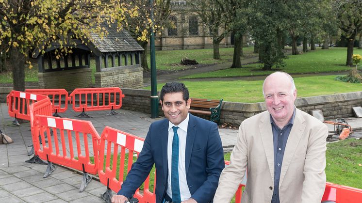  At the new crossing in Radcliffe are (left) Cllr Rishi Shori, leader of Bury Council, and Cllr Chris Paul, TfGM Committee Cycling and Walking Champion. 