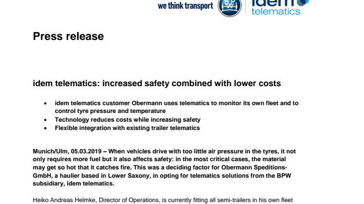 idem telematics: increased safety combined with lower costs