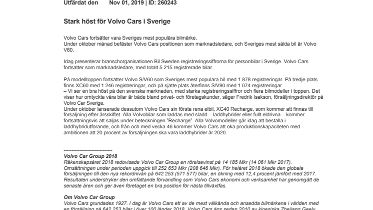 Stark höst för Volvo Cars i Sverige