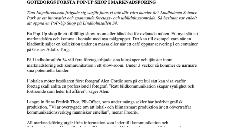GÖTEBORGS FÖRSTA POP-UP SHOP I MARKNADSFÖRING