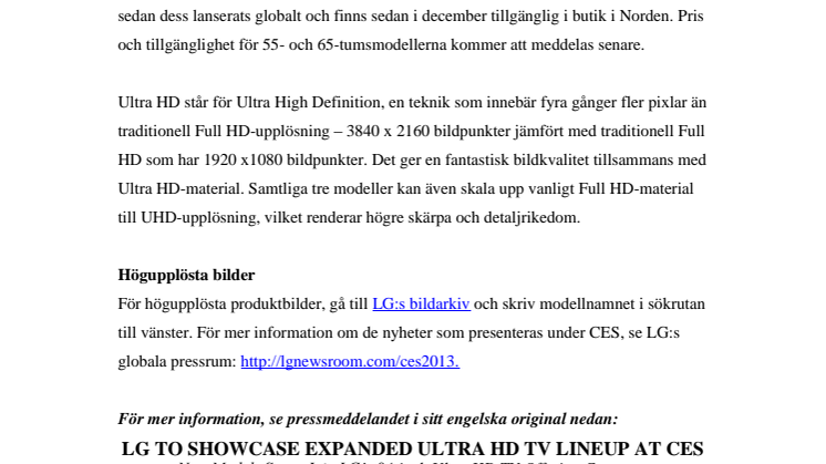LG VISAR ULTRA HD-TV I TRE OLIKA STORLEKAR PÅ CES