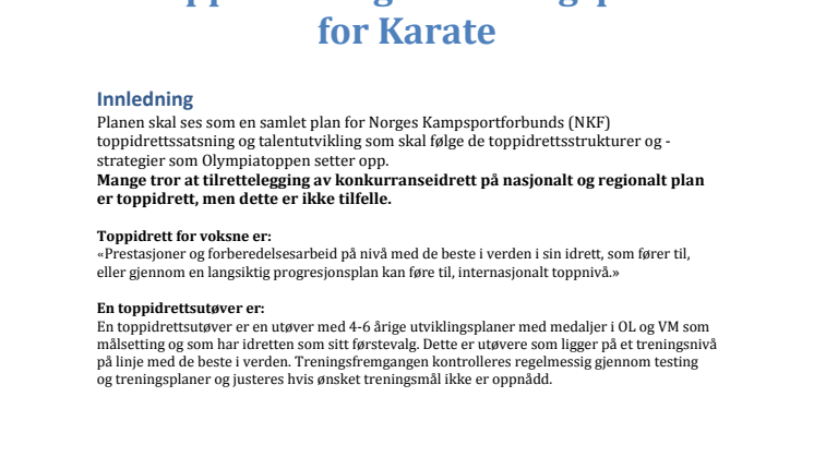 Toppidrettsplan for karate pr. 2014
