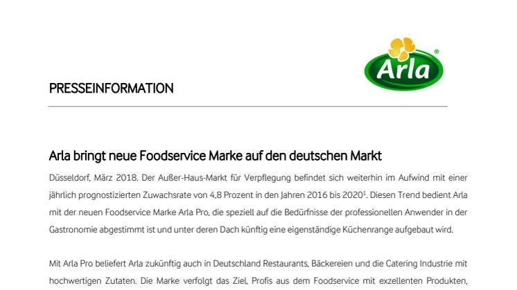 Arla bringt neue Foodservice Marke auf den deutschen Markt