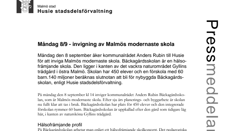 Måndag 8/9 - invigning av Malmös modernaste skola 