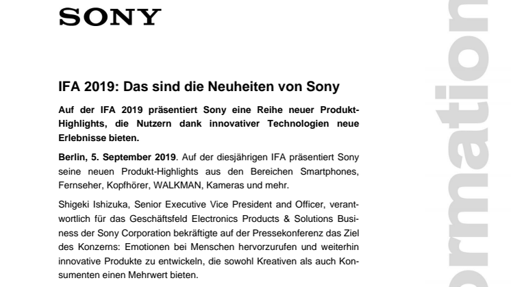IFA 2019: Das sind die Neuheiten von Sony 