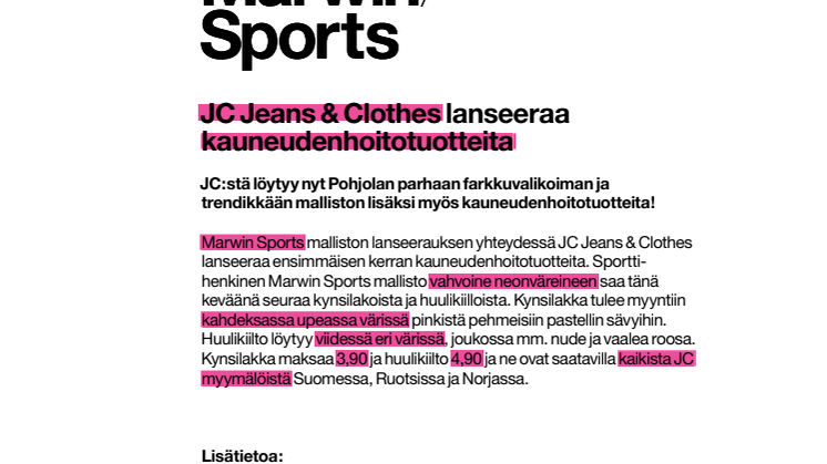 JC Jeans & Clothes lanseeraa kauneudenhoitotuotteita
