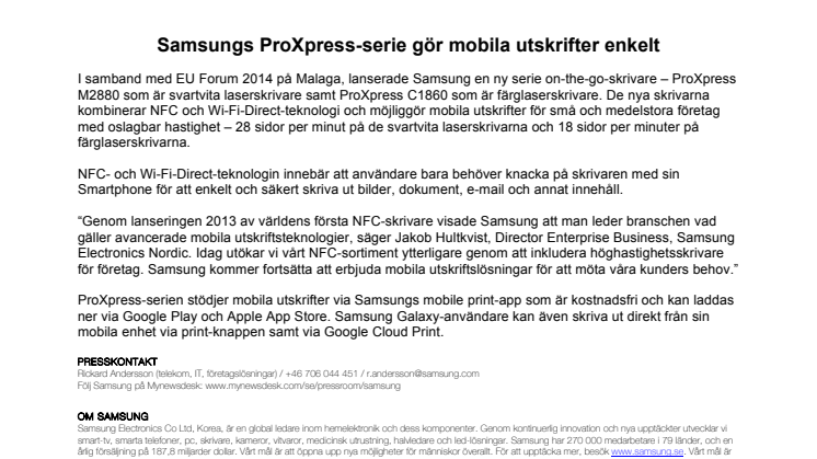 Samsungs ProXpress-serie gör mobila utskrifter enkelt  