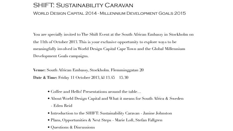 Inbjudan: SHIFT: WDC/MDG Briefing @ Sydafrikanska Ambassaden, Stockholm
