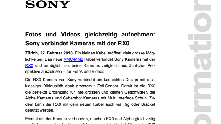 Fotos und Videos gleichzeitig aufnehmen: Sony verbindet Kameras mit der RX0