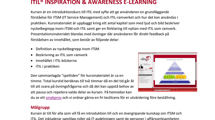 Olingo går i bräschen - erbjuder ITIL utbildning via e-learning