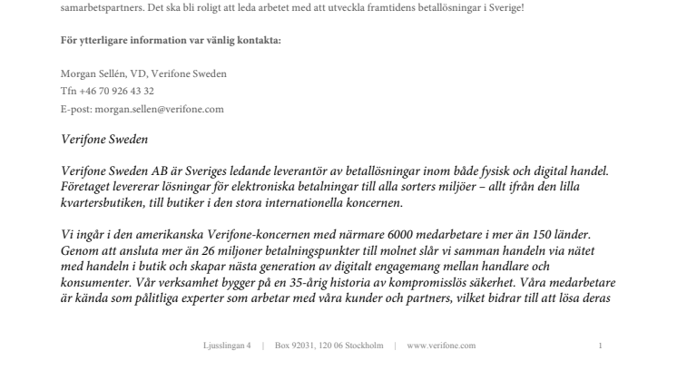 Morgan Sellén – ny VD på Sveriges ledande företag inom betallösningar, Verifone Sweden AB