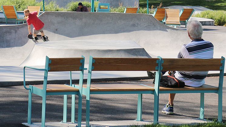 LowHigh benches and armchair in a skatepark.