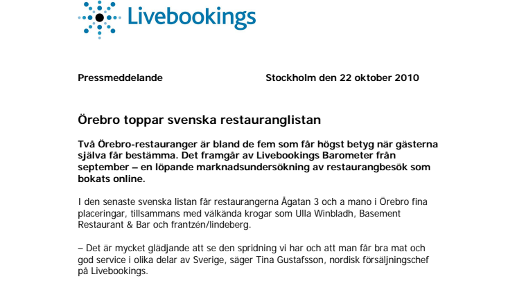 Örebro toppar svenska restauranglistan