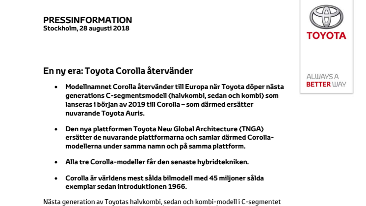 En ny era: Toyota Corolla återvänder 