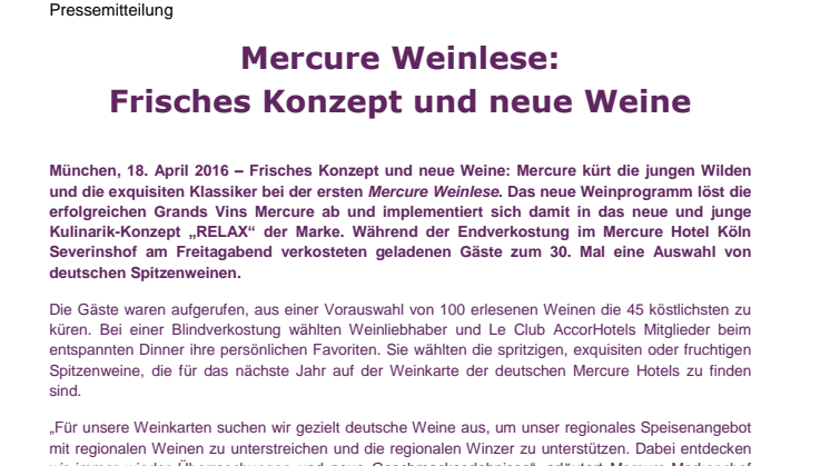 Mercure Weinlese: Frisches Konzept und neue Weine