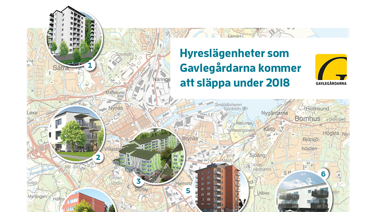 Under 2018 släpps 232 hyreslägenheter i Gävle hos Gavlegårdarna. Se var de finns, när inflyttning sker  och när man kan anmäla intresse.