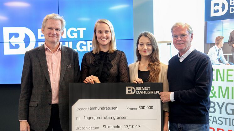 Lars Kjellgren-VD Bengt Dahlgren Stockholm AB, Stina Efraimsson-Marknadskoordinator Bengt Dahlgren samt Amanda Lindén Guiñez och Jan Byfors från Ingenjörer utan gränser.