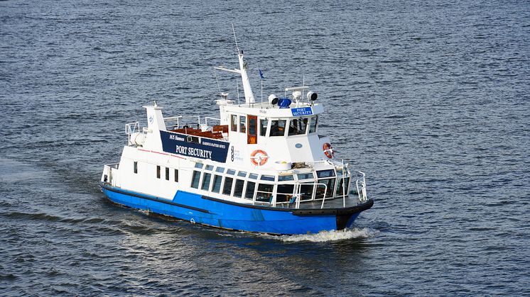 Göteborgs Hamn AB:s inspektionsfartyg M/S Hamnen ute på uppdrag. Bild: Göteborgs Hamn AB.